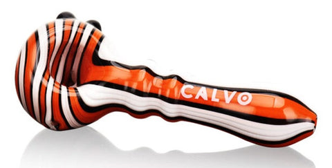 Calvo ''Circled Spoon'' Glass Smoking Pipe - White/Orange/Black